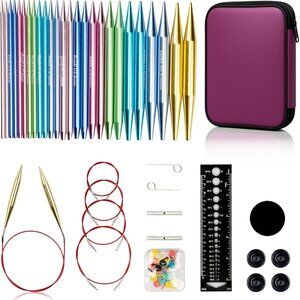 New Interchangeable Aluminum Circular Knitting Needles Set - 13 Pairs of 4 Inch